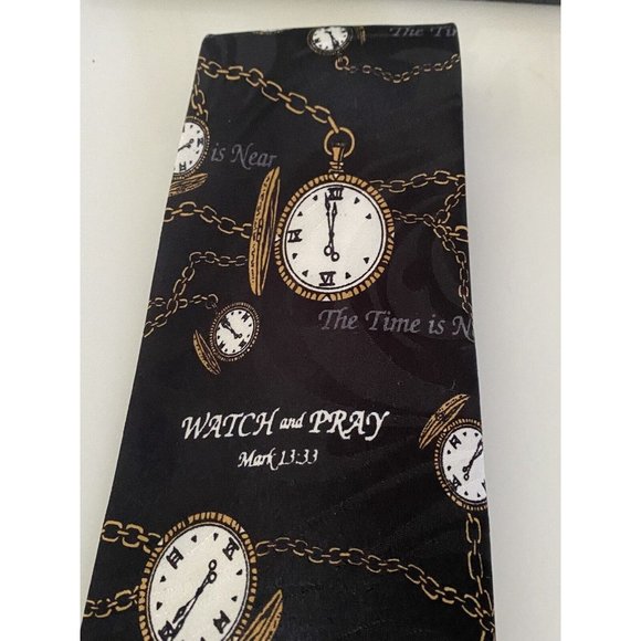 Appointed Apparel Watch and Pray Black Gold Christian Silk Tie Vintage 4" x 59" - Picture 10 of 16